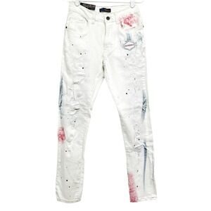 REGAL EXCHANGE Men White Jeans Super Stretch Distressed Slim 28x32 (W27xL30) NWT